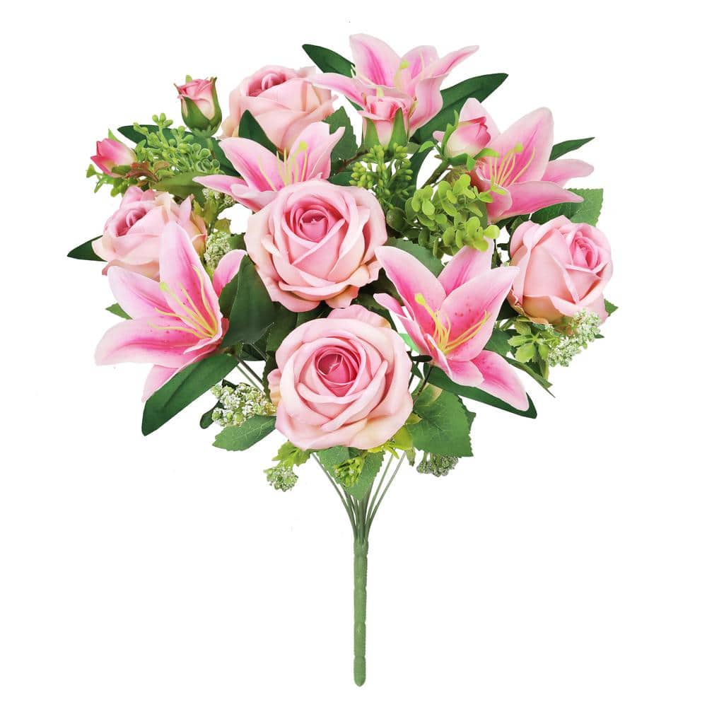 LIVING LUXURY 18 in. Pink Artificial Mixed Rose Stargazer
