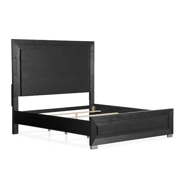 Fairhart Black Wood Frame Queen Panel Bed With LED Headboard
