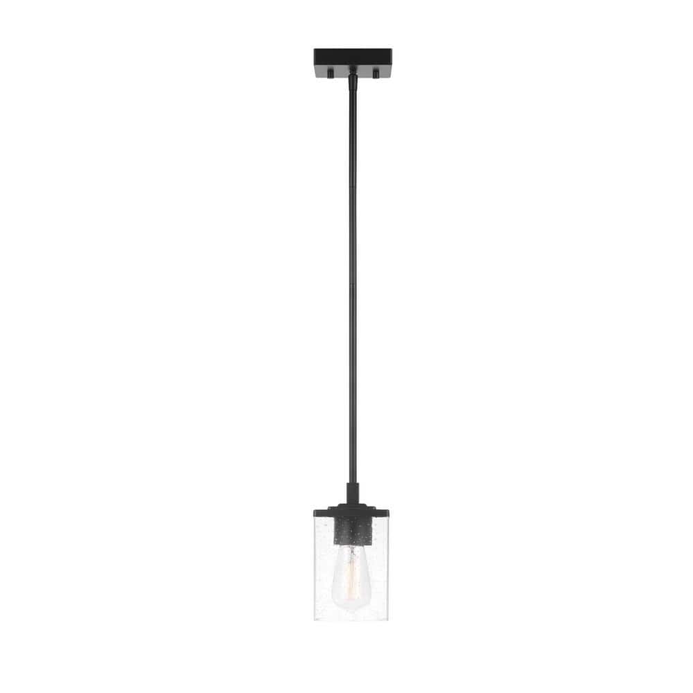 Matte Black Cylinder Pendant Light with Seeded Glass Shade