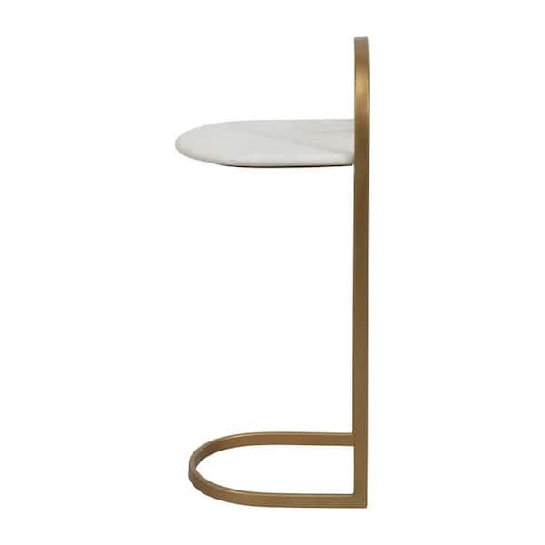 Liv & Skye 10 in. Gold Oval Metal and Marble Top C-Shape End Table