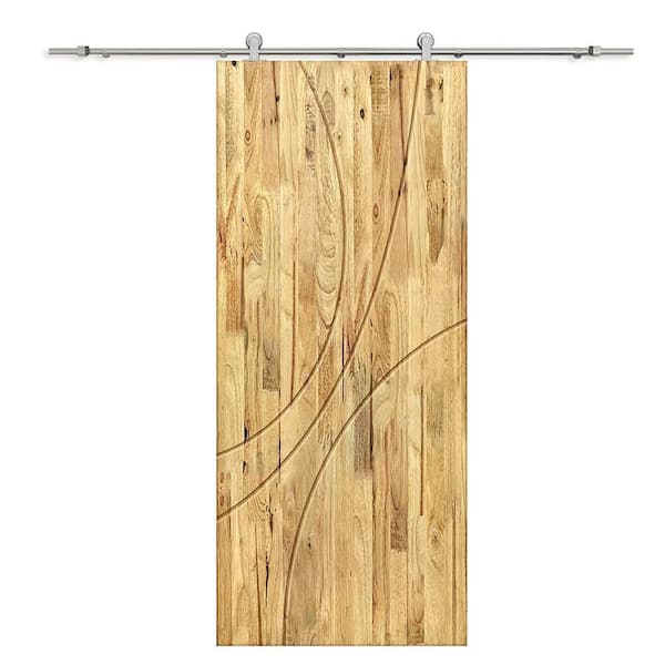 CALHOME 30 in. x 80 in. Weather Oak Stained Pine Wood Modern Interior Sliding Barn Door with Hardware Kit