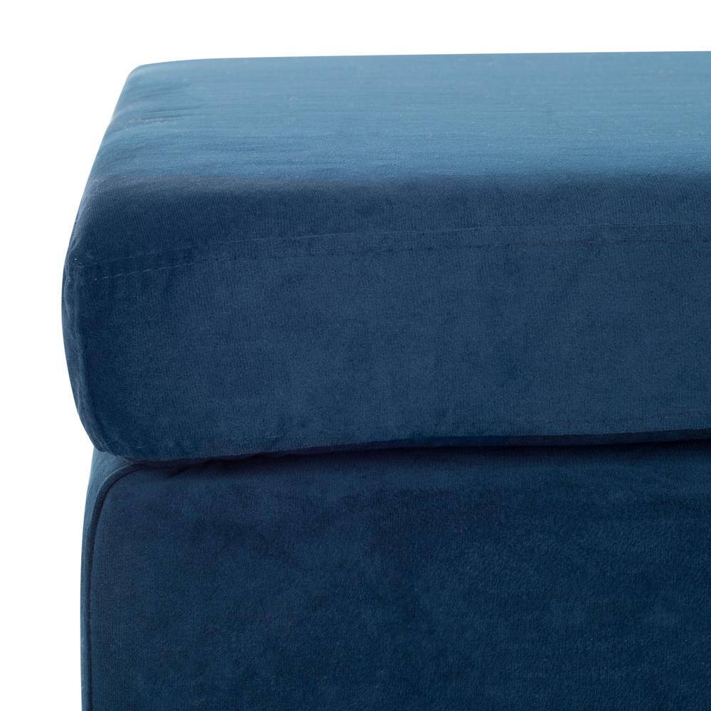 Giovanna Navy Velvet 36" Square Ottoman with Brass Metal Legs