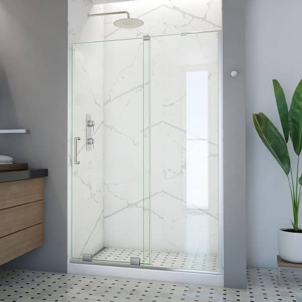 DreamLine Mirage-X 44 - 48 in. W x 71 in. H Frameless Sliding Shower Door in Brushed Nickel - Right Wall Installation