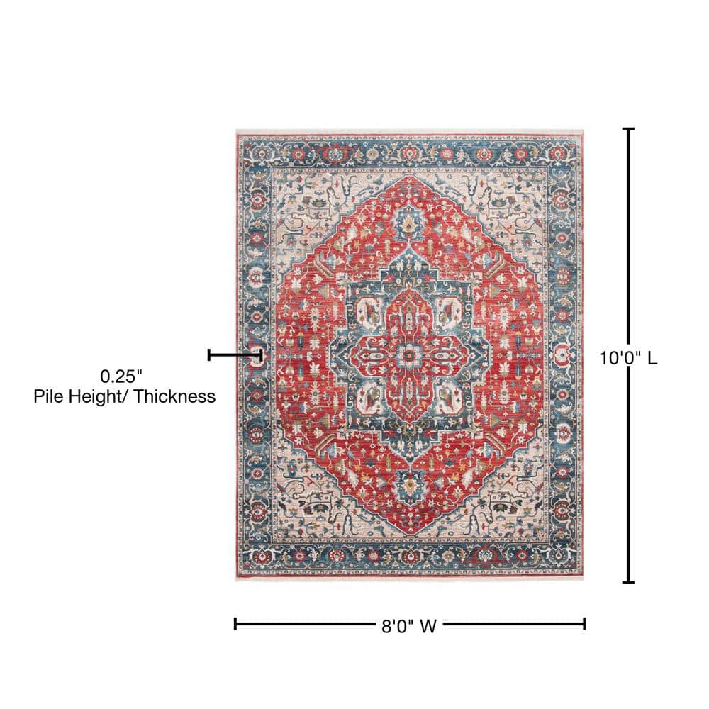 Red and Blue 8' x 10' Hand-knotted Synthetic Area Rug