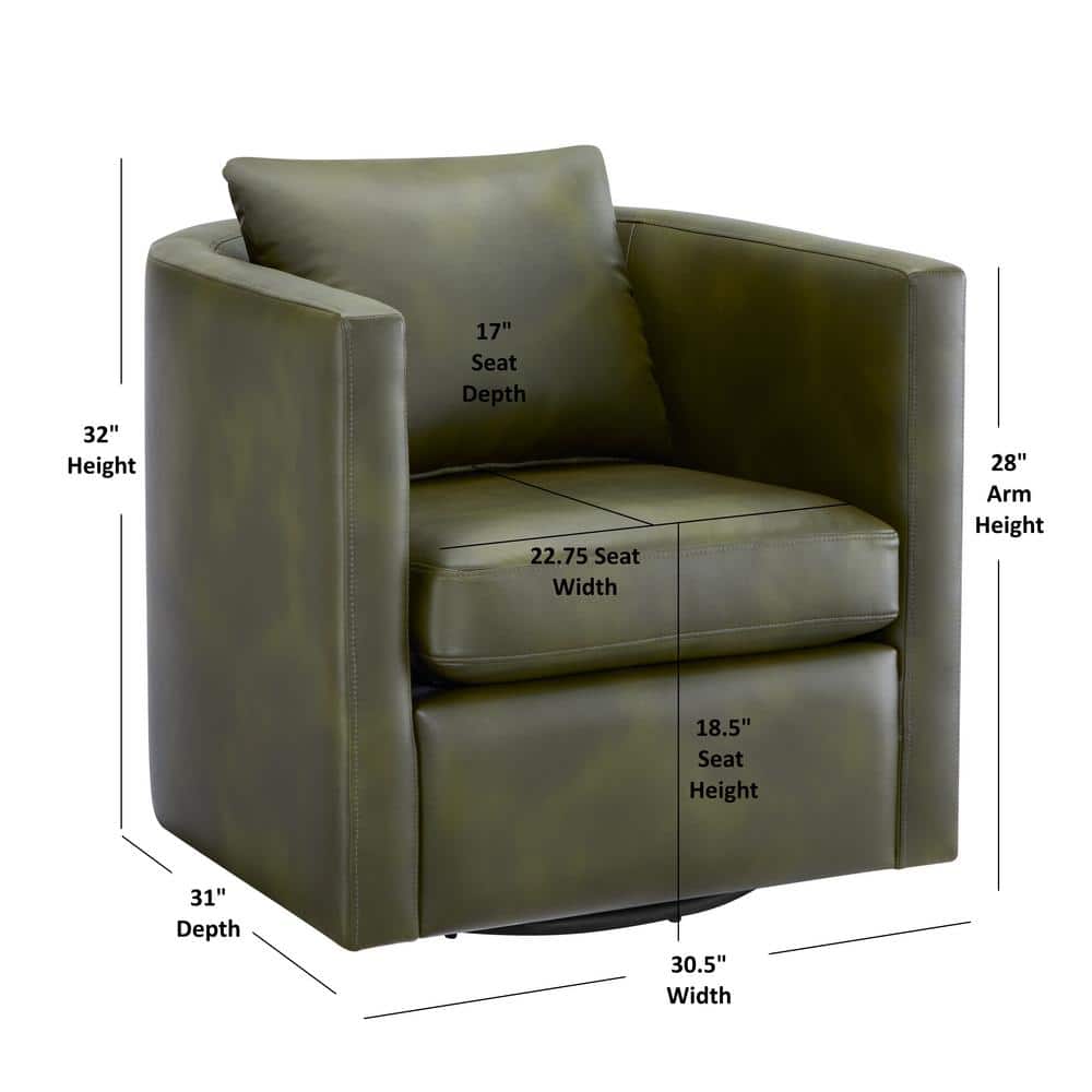 Fern Green Faux Leather Swivel Barrel Chair
