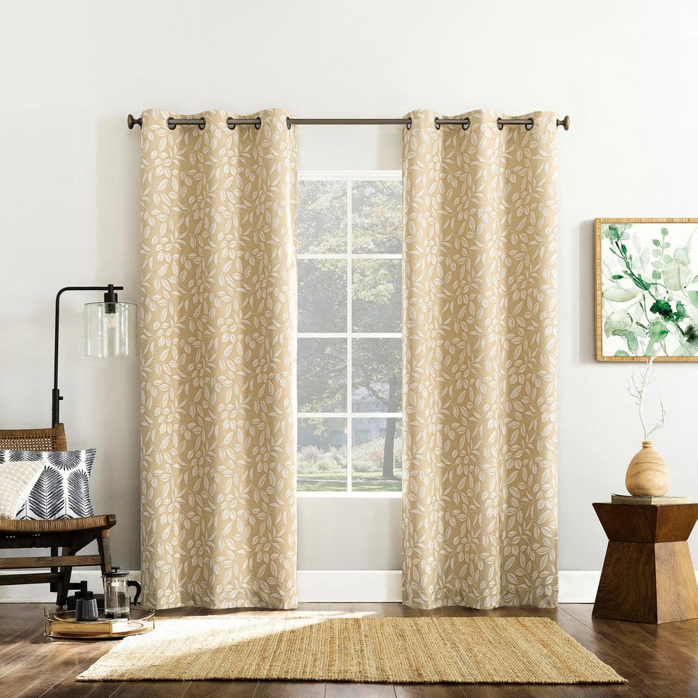 Gold Embroidered Leaf Blackout Grommet Curtain Panel 40" x 84"