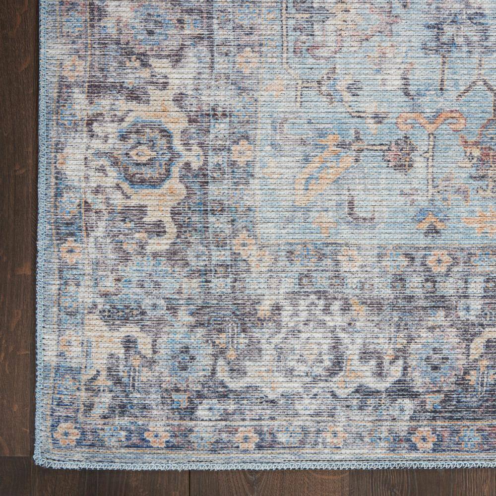 Light Grey and Blue Floral Cotton Chenille Rectangular Rug 6' x 9'