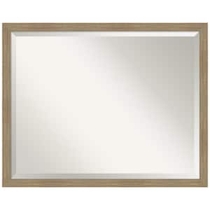 Woodgrain Stripe 30 in. x 24 in. Beveled Casual Rectangle Wood Framed Bathroom Wall Mirror in Brown