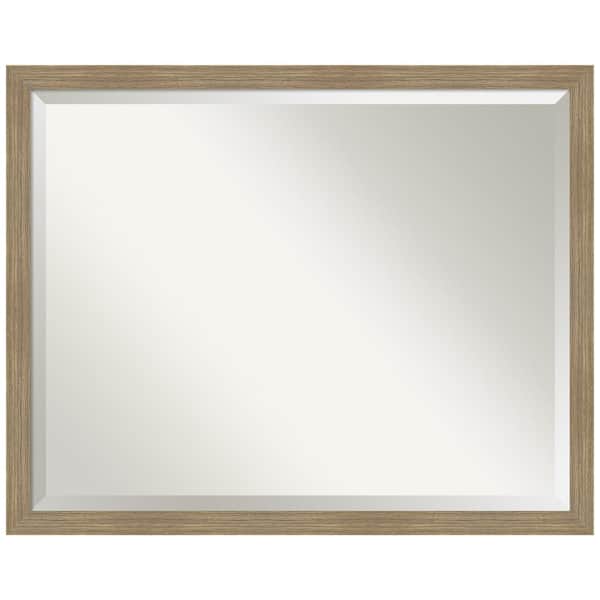 Amanti Art Woodgrain Stripe 30 in. x 24 in. Beveled Casual Rectangle Wood Framed Bathroom Wall Mirror in Brown