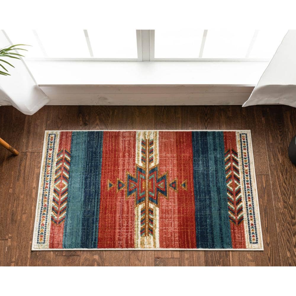 Crimson Southwestern Medallion Synthetic Reversible Rug
