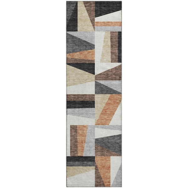 Mayfield Premium Machine Washable Abstract AMF2327 Gray 2 ft. x 7 ft. Runner Rug