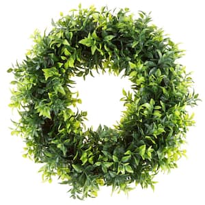 14 in. Frosted Green Artificial Spring Leaf Foliage Greenery Wreath  83936-FRT-GR - The Home Depot