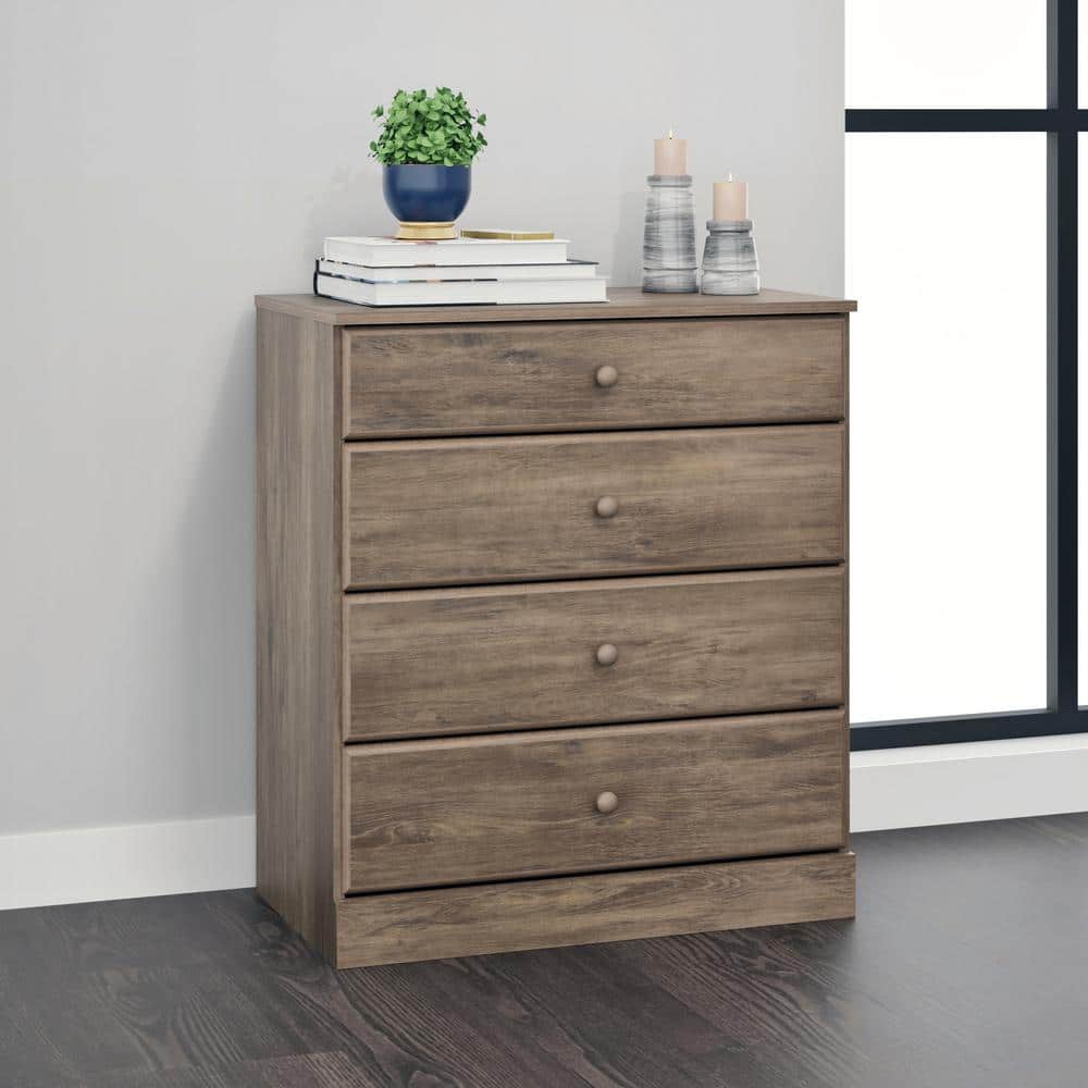 Drifted Gray Astrid 4-Drawer Lacquered Pine Chest
