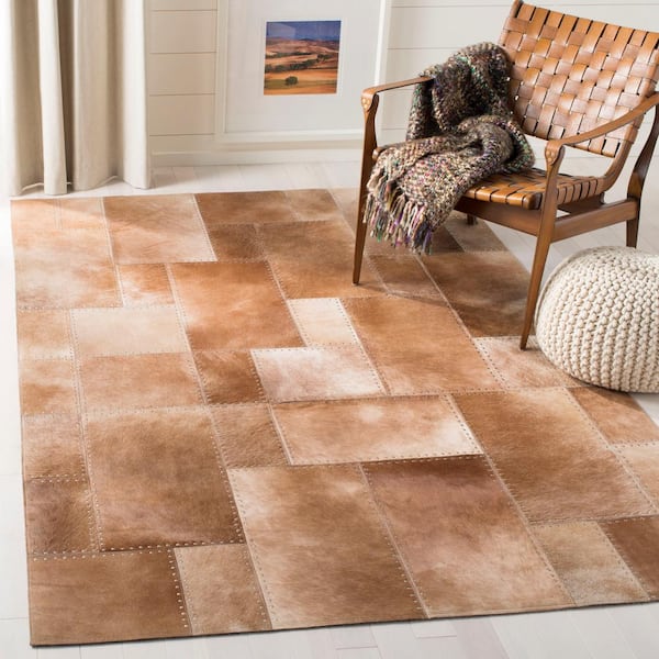Studio Leather 3 ft. x 5 ft. Beige Abstract Squared Area Rug