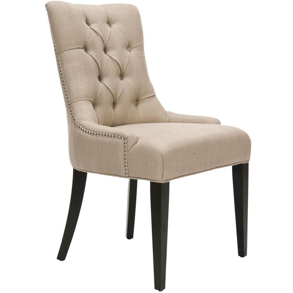 Amanda Beige Linen Tufted Side Chair with Espresso Legs