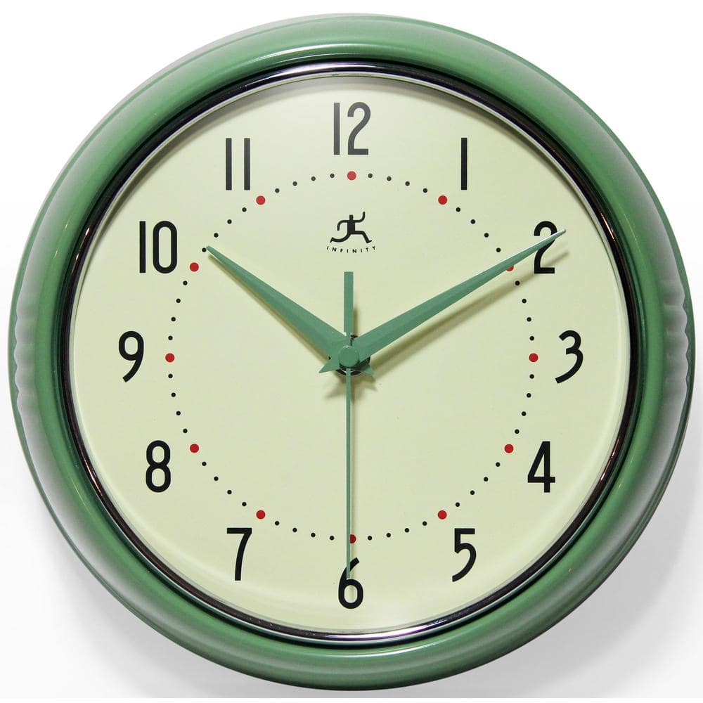 Infinity Instruments Retro Round Green Wall Clock 10940-GREEN - The Home  Depot