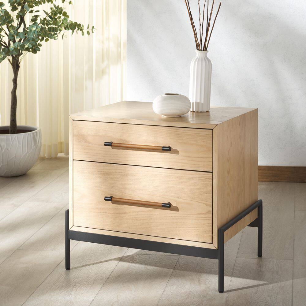 Chandri Oak/Black 2 Drawer Nightstand