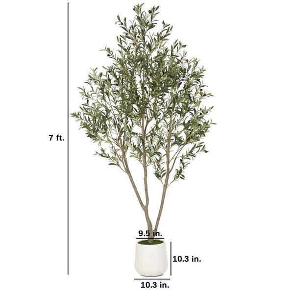 7 ft. Artificial Olive Tree in Pot with Natural Wood Trunk and
