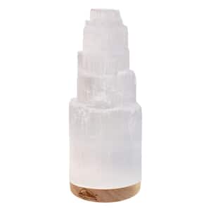 Selenite Crystal Healing and Calming Effects, High Spiritual Gift, Yoga and Meditation, 20 cm Lamp with Wooden Base