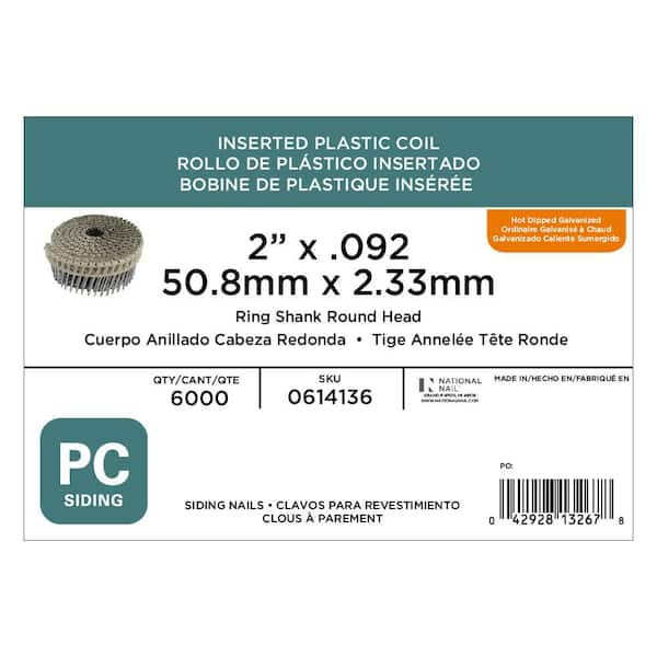 B&C Eagle A214X092HDRPC Coil Framing Nails – 2-1/4 X 0.092, 15° Hot Dip Galvanized, 800-Count Plastic Collated Ring Shank