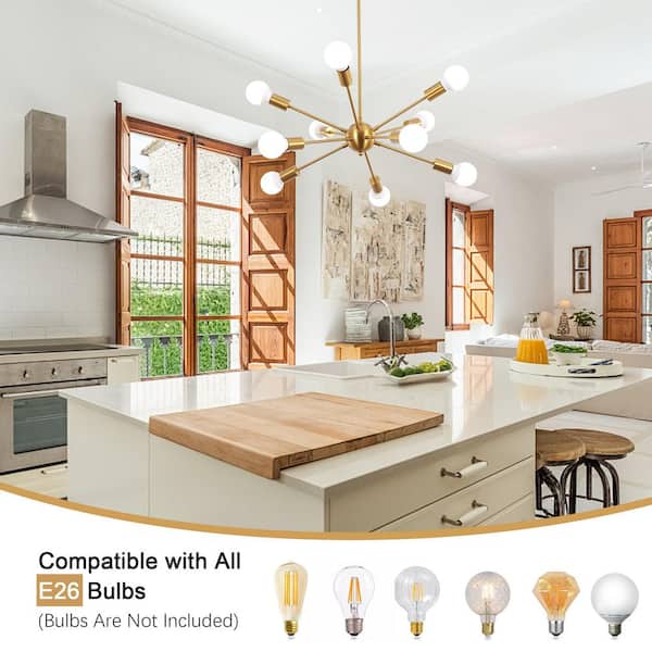 ZJVAIVE 10-Light Gold Modern Dimmable Sputnik Chandelier Farmhouse