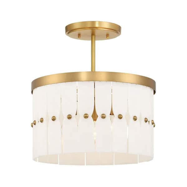 Coronelle 16 in. 3-Light Legacy Brass Convertible Semi-Flush to Pendant with Faux Alabaster Shades, No Bulbs Included