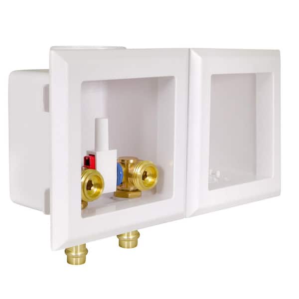 1/2 In Press Brass Valve Fittings, White ABS Plastic Washing Machine Double Interlocking Outlet Box with Hammer Arrester