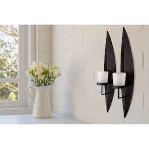 18 in. x 3.5 in. Black Metal Candle Wall Sconces With Glass (Set of 2)