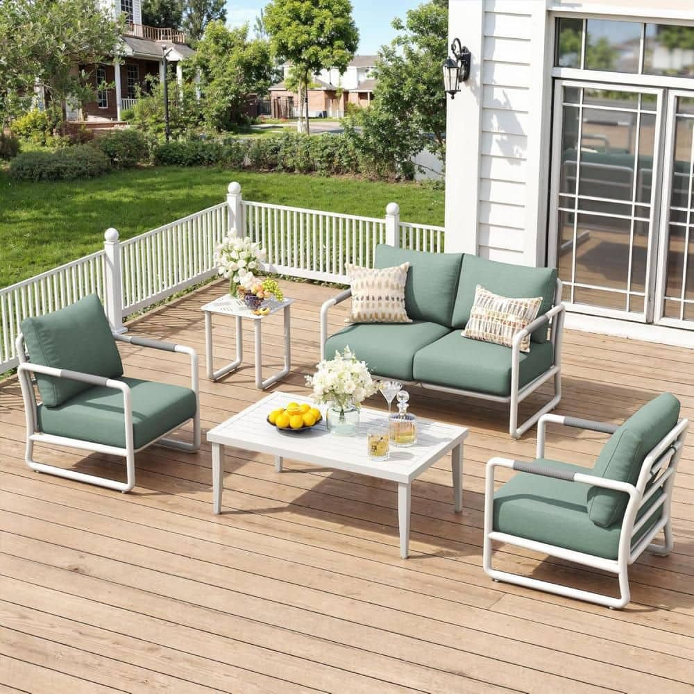 Outdoor Patio Furniture Set, 4-Piece Conversation Sofa Set with Coffee Table, White price history on PriceWatchPro