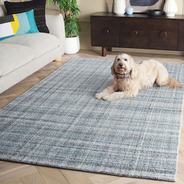 SAFAVIEH Abstract 6 ft. x 6 ft. Square Aqua/Gray Modern Plaid Area