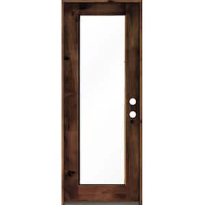 32 in. x 96 in. Rustic Knotty Alder Wood Clear Full-Lite Red Mahogony Stain Left Hand Inswing Single Prehung Front Door