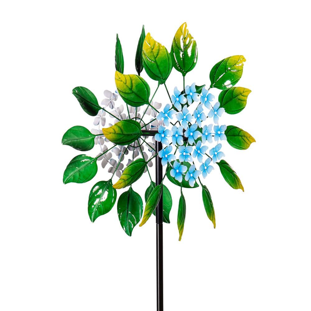 Evergreen 74 in. Hydrangea Metal Wind Spinner WSTCBMMET326 - The