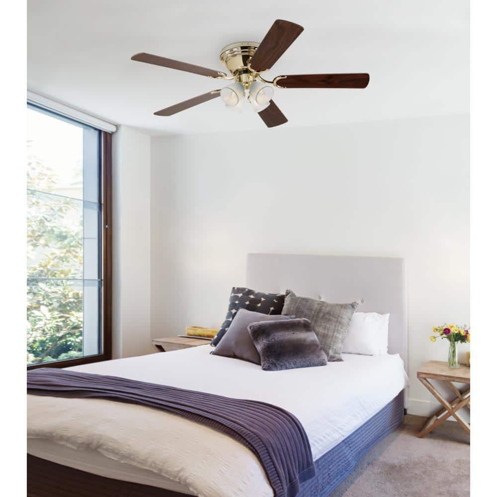 Polished Brass 52" Ceiling Fan with LED Lights and Walnut Blades
