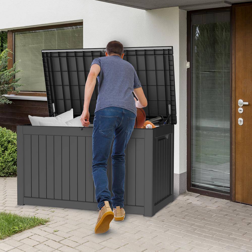 Black 230 Gallon Lockable Plastic Deck Storage Box