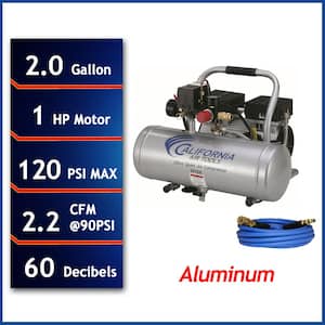 2010AH Ultra Quiet OilFree 1Hp 2Gal Aluminum Electric Air Compressor with 25' Hose with 2 1/4" Industrial Quick-Connects