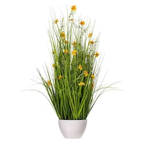 42 in. Artificial Potted Yellow Cosmos and Green Grass