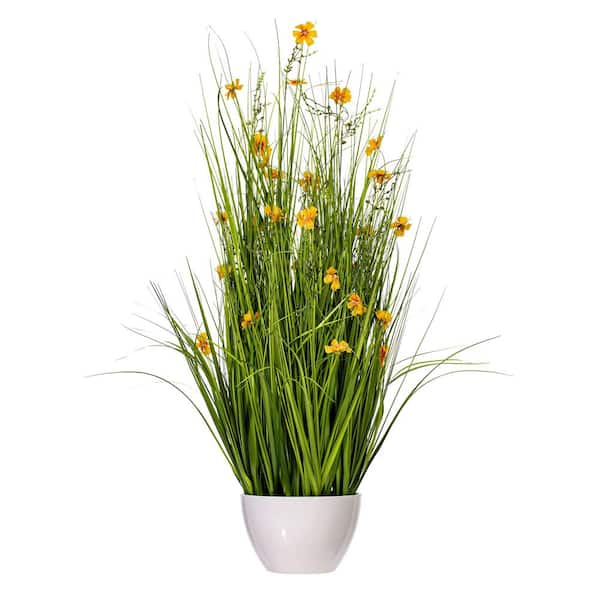 Vickerman 42 in. Artificial Potted Yellow Cosmos and Green Grass