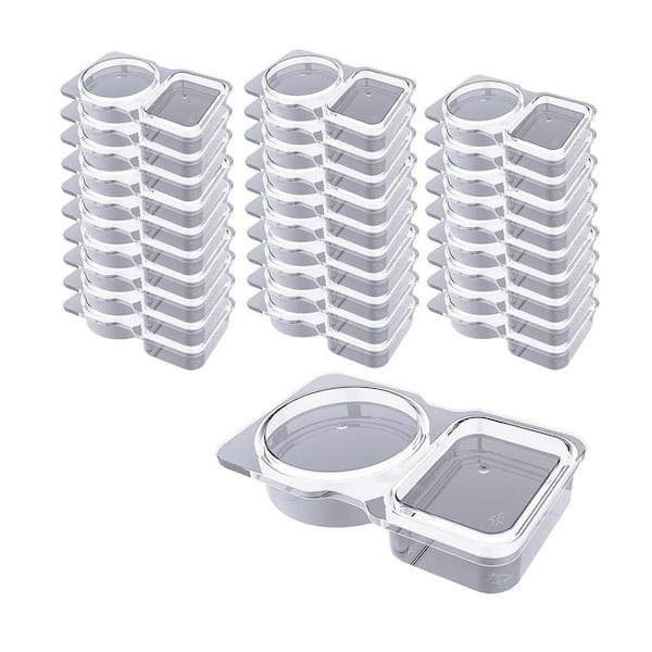 Double Compartment 2 oz Clear Plastic Food Storage Containers with Lids Reusable Disposable Snack Cups 15 Pack.