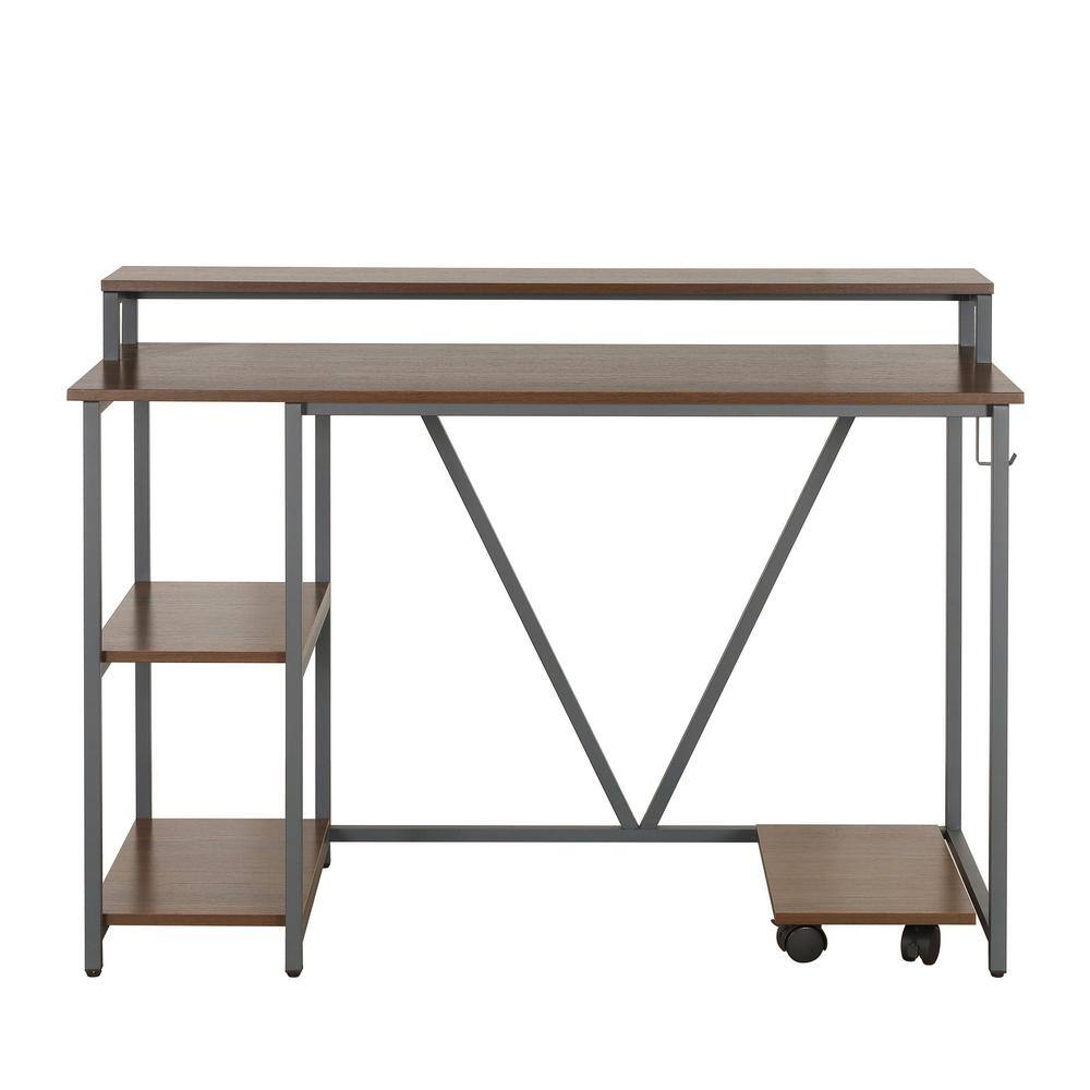 Modern Industrial Walnut Writing Desk with Steel Frame and CPU Caddy