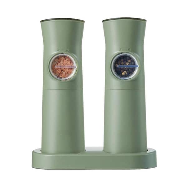 Rechargeable Gravity Electric Salt and Pepper Grinder Set with USB-C Charging Base, Adjustable Coarseness, LED Light