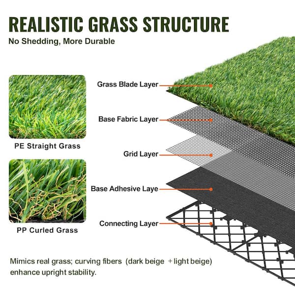 VEVOR Artificial Grass Tiles Turf Deck Set 12 x 12 in. Synthetic Fake Grass Artificial Grass Interlocking Tiles (9 Pack) Green