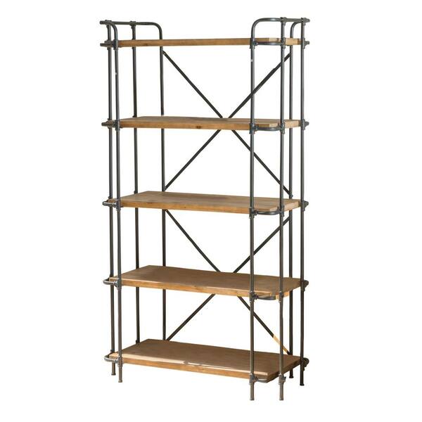 Noble House Cedarburg 66.75 in. Antique Brown Wood 5-Shelf Etagere Bookcase