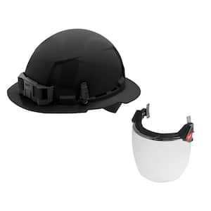 BOLT Black Type 1 Class E Full Brim Non Vented Hard Hat with 4 Point Ratcheting Suspension W/BOLT Clear Full Facesheild