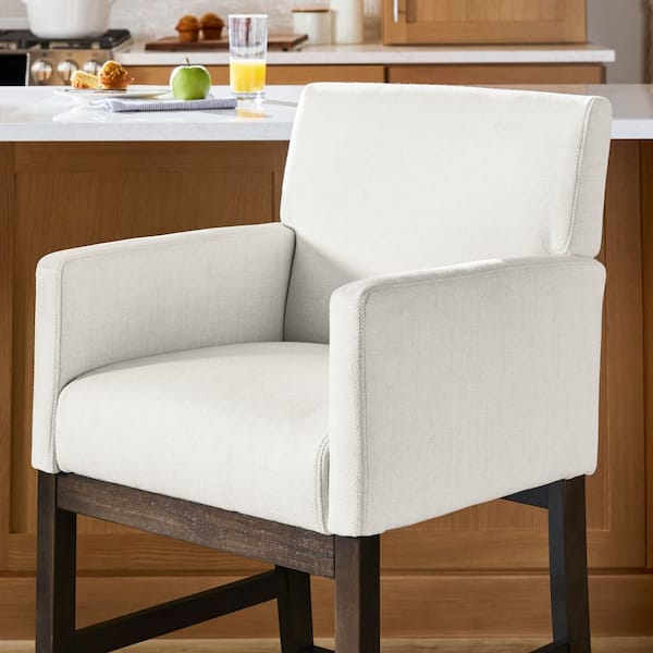 Keswick 38.80 in. H Beige Upholstered Solid Wood Counter Height Stool with Sable Wood Legs