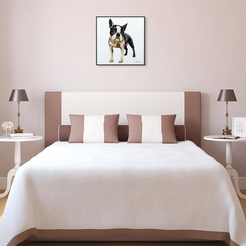 Boston Terrier Reverse Printed Glass Wall Art with Black Frame