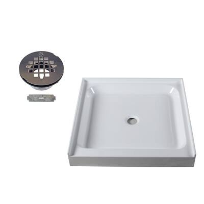 36 in. L x 36 in. W Single Threshold Alcove Shower Pan Base with Center Drain in Polished Chrome