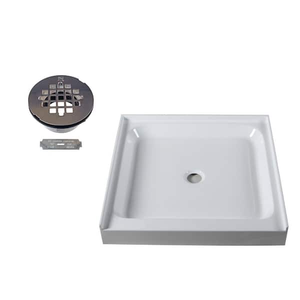 Westbrass 36 in. L x 36 in. W Single Threshold Alcove Shower Pan Base with Center Drain in Polished Chrome
