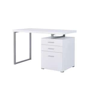 Superb 30 in. H White Metal Office Desk with Reversible Set Up