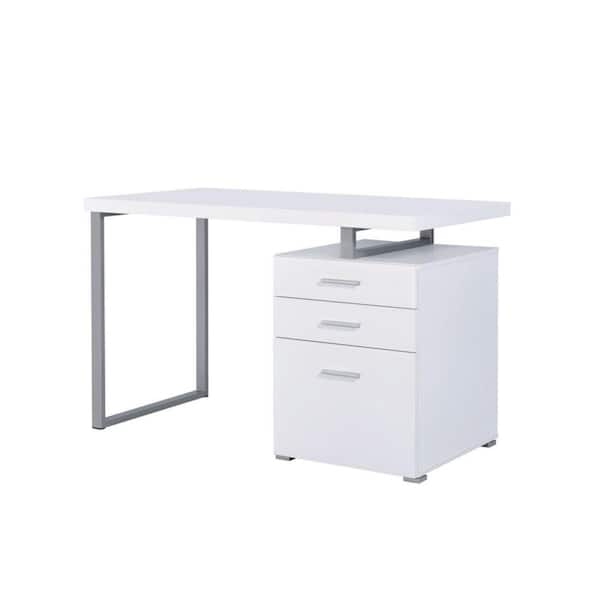 Benjara Superb 30 in. H White Metal Office Desk with Reversible Set Up