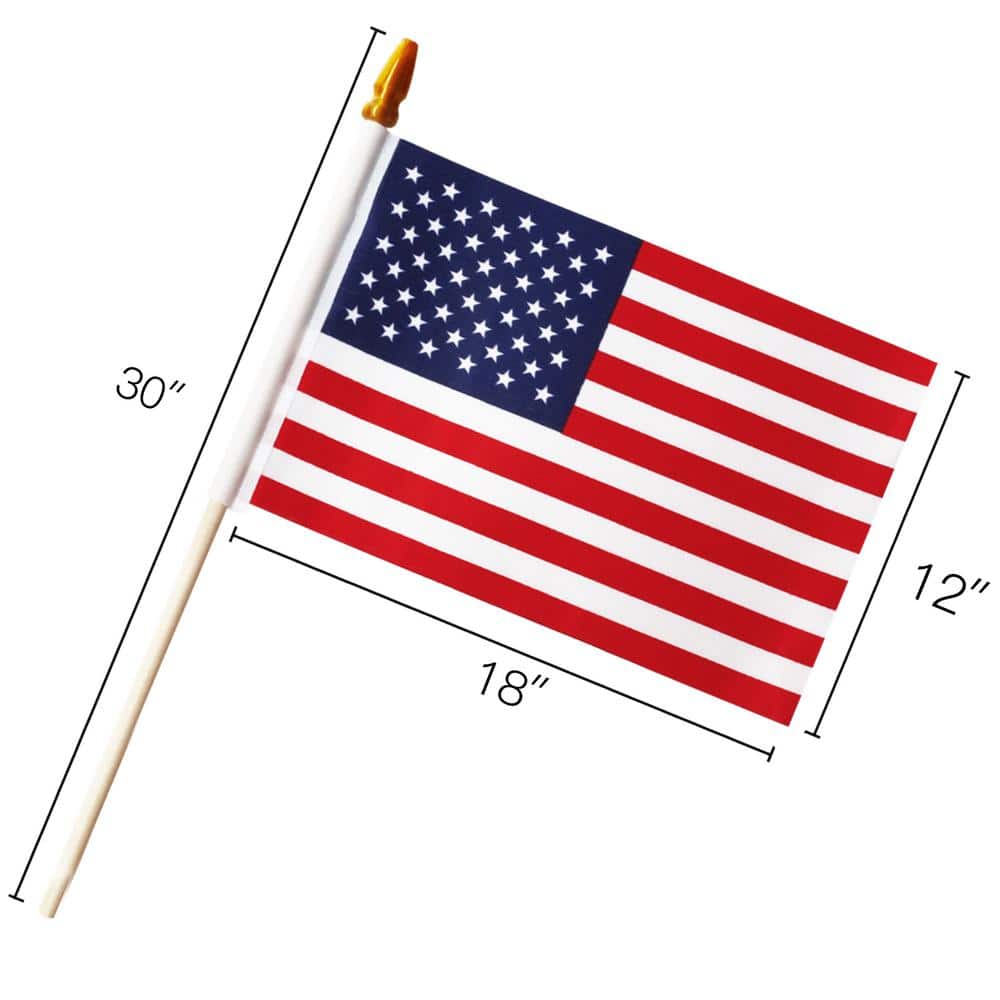 Patriotic 18'' x 12'' Polyester American Stick Flags with Wooden Poles